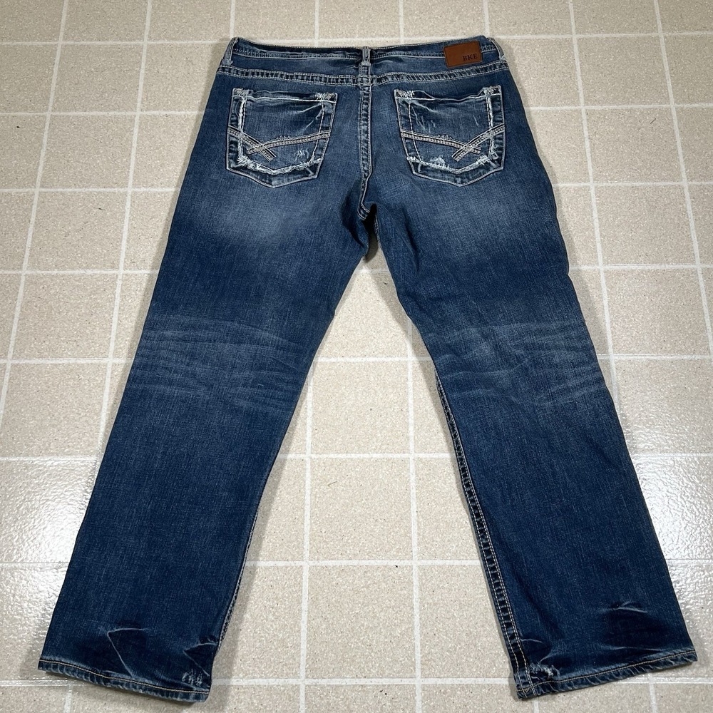 Men's BKE Medium Wash Blue Denim Seth Bootcut Jeans Wide Leg Size 38x30